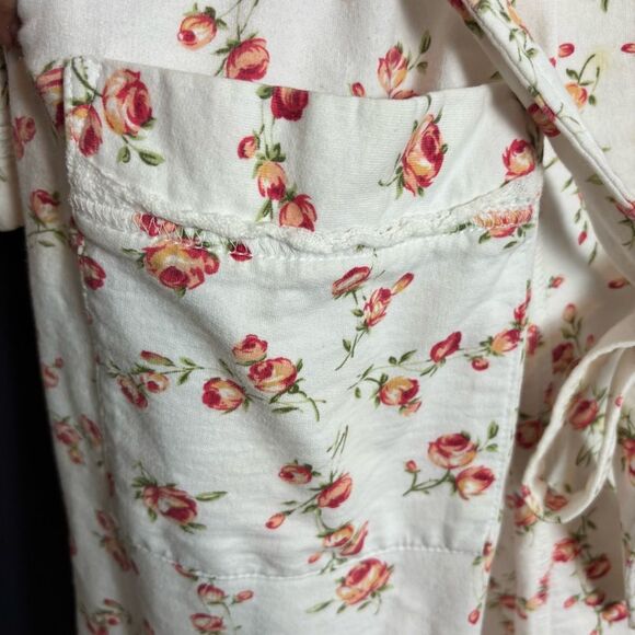 Vintage 90's Cacique 100% Cotton White Rose Floral Belted Tie Robe Size M/L - Picture 7 of 15